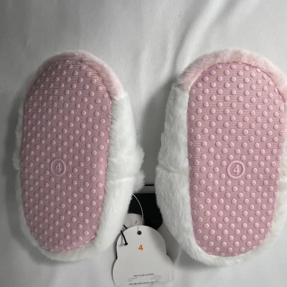 Wondernation Unicorn Indoor Slipper Plush Cozy White Pink Girls Size 4 NEW